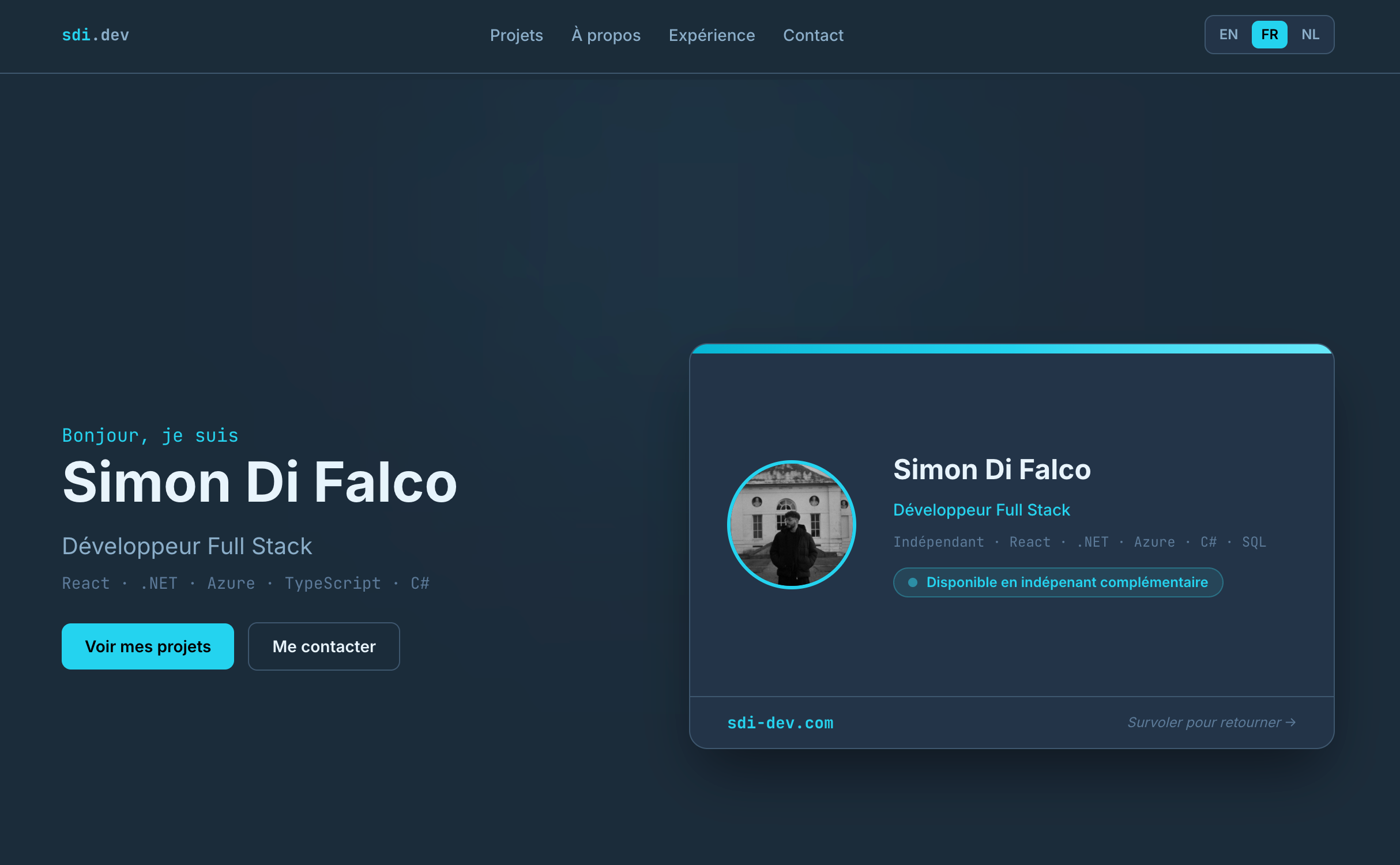 Simon Di Falco — Développeur Full Stack | React · .NET · Azure · Belgique